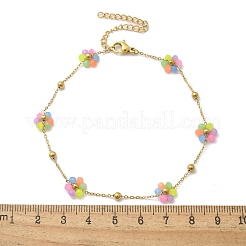 304 Stainless Steel & Synthetic Stone Daisy Flower Chain Anklets for Women&nbsp;AJEW-B031-01G-01