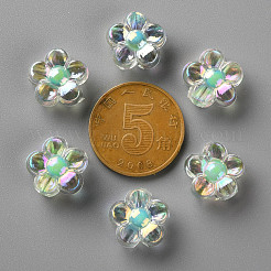 透明なアクリルビーズ  二層ビーズ  ABカラー  花  アクアマリン  12x12.5x6mm  穴：2.5mm  約893個/500g&nbsp;TACR-S152-06B-SS2111