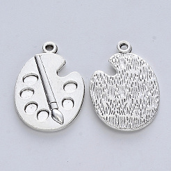 合金のチベット風チャーム  カドミウムフリー＆鉛フリー  パレット  アンティークシルバー  27x18.5x2mm  穴：1.6mm&nbsp;X-TIBE-R316-001AS-RS