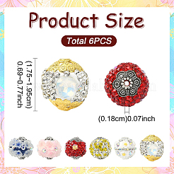 6Pcs 6 Colors Handmade Polymer Clay Rhinestone Indonesia Beads&nbsp;CLAY-YW0002-75