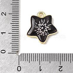 プリント合金ペンダント  スターのチャーム  長持ちメッキ  ラックめっき  ゴールドカラー  ブラック  17x15x4mm  穴：1.8mm&nbsp;ENAM-F160-05A-G