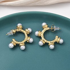 304 Stainless Steel ABS Imitation Pearl C-Shaped Stud Earrings&nbsp;EJEW-K268-58G