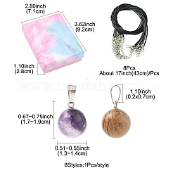 DIY Natural & Synthetic Gemstone Round Pendant & Waxed Cord Pendant Necklace Making Kits&nbsp;DIY-FS0008-47