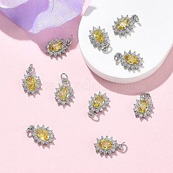 シェグレース 真鍮製マイクロパヴェ キュービックジルコニアペンダント  カドミウムフリー＆ニッケルフリー＆鉛フリー  花のチャーム  プラチナ  きいろ  12x8x3mm  丸カン：4x1ミリ  内径：2mm&nbsp;XGRQ2O689-446C-P