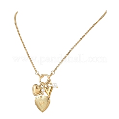 Heart Stainless Steel Locket Pendant Necklaces with Shell Pearl for Women&nbsp;NJEW-JN05954