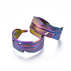 304ステンレススチールフェザーラップカフリング  女性のためのレインボーカラーオープンリング  usサイズ10（19.8mm）&nbsp;RJEW-N038-061