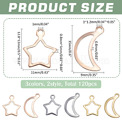 120個 6スタイル 304ステンレススチールオープンペンダント  月と涙と星  ミックスカラー  12.8~15x9~11x0.8~1mm  穴：1~1.2mm&nbsp;STAS-WR0001-19C