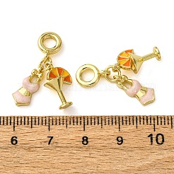 真鍮のピンクとオレンジのエナメルヨーロピアンダングルチャーム  水着とドリンクの大きな穴のペンダント  18KGP本金メッキ  26x2mm  穴：3.6mm&nbsp;KK-F911-13G