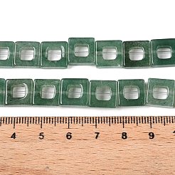天然石グリーンアベンチュリンビーズ連売り  中空の四角  10x10x3~4mm  穴：1mm  約20個/連  8.07インチ（20.5cm）&nbsp;G-N342-104