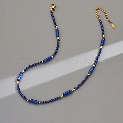 Dyed Natural Imperial Jasper Column and Glass Beaded Necklaces for Women&nbsp;CN0218