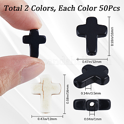 4 連売り 2 色の合成ターコイズ ビーズ 連売り  染め  クロス  ミックスカラー  16x12x3.5mm  穴：1mm  約25個/連  15.75インチ（40cm）  2連売り/カラー&nbsp;TURQ-SC0001-18A