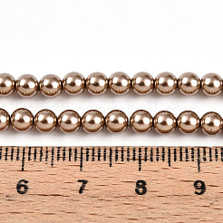 ベーキングペイントパール化ガラスパールビーズ連売り  ラウンド  キャメル  4mm  穴：0.6mm  約103~104個/連  15.75~15.94インチ（40~40.5cm）&nbsp;HY-N002-4mm-A06