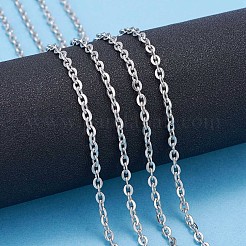 変色しにくい304ステンレススチールアズキチェーン  溶接されていない  フラットオーバル  ステンレス鋼色  4x3mm&nbsp;CHS-K002-02-3mm