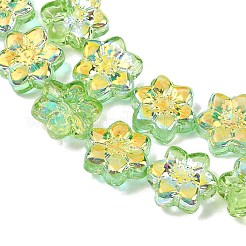 電気メッキガラスビーズセット  花  ABカラーメッキ  半分メッキ  緑黄  12x13x5mm  穴：1mm  約50個/連  25.59''（65センチメートル）&nbsp;EGLA-P069-02A-AB07