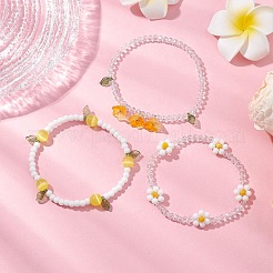 女性用アクリルチャームブレスレットセット3個3色  ガラスシードビーズとキャッツアイビーズ付き  ゴールド  内径：2-1/4~2-3/8インチ（5.85~5.95cm）  1個/スタイル&nbsp;BJEW-TA00577-01