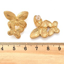 女性用304ステンレススチールスタッドピアス  ダブル蝶  ゴールドカラー  27.5x24mm&nbsp;EJEW-K306-24G
