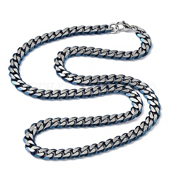 マットなスタイルの304ステンレススチール製キューバンリンクチェーンネックレス（男性用）  ブルー＆ステンレス鋼色  23.54インチ（59.8cm）&nbsp;NJEW-B116-05BL