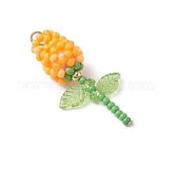 Glass Seed Beaded Rose Pendants&nbsp;PALLOY-MZ00959-01