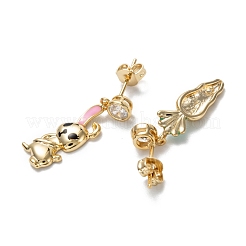 Asymmetrical Brass Micro Pave Cubic Zirconia Dangle Stud Earrings&nbsp;EJEW-D274-01G
