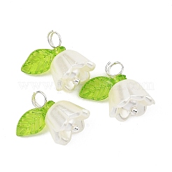ABSプラスチック製の模造真珠ペンダント付きアクリル  花のチャーム  銀  13~13.5x12.5~13x10mm  穴：2.5~3mm&nbsp;PALLOY-JF05659-12