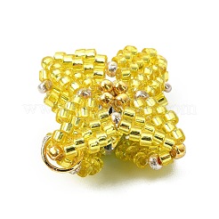 ガラスシードビーズのテトラプテラペンダント  金色のジャンプリング付き  きいろ  26x25.5x10mm  穴：3.5mm&nbsp;PALLOY-MZ00459-01
