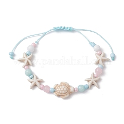 Starfish & Turtle Dyed Natural Malaysia Jade & Synthetic Turquoise Braided Bead Bracelet&nbsp;BJEW-JB09950