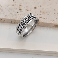 男性用304ステンレススチール製指輪  ロープツイスト  ステンレス鋼色  usサイズ10（19.8mm）&nbsp;WGF2804-01