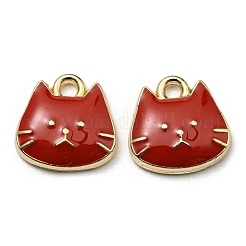 金メッキ合金チャーム  エナメル  カドミウムフリー＆ニッケルフリー＆鉛フリー  猫の形のチャーム  レッド  11x11x3mm  穴：1.6mm&nbsp;ENAM-L042-01G-06
