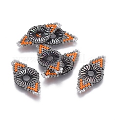 MIYUKI＆TOHO手作り日本のシードビーズリンク  織機模様  菱形  砂茶色  31~32x15~15.7x1.7~2.1mm  穴：1.4~1.8mm&nbsp;SEED-E004-G08
