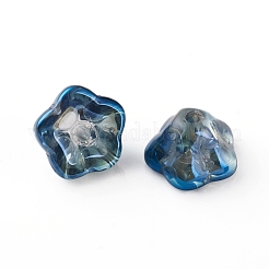 電気メッキガラスビーズ  朝顔  プルシアンブルー  8.5x8x5.5mm  穴：1mm&nbsp;X-EGLA-I012-A02