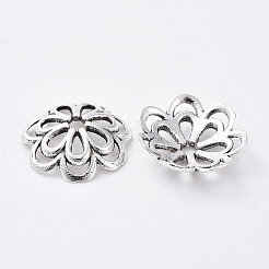 合金ファンシービーズキャップ  カドミウムフリー＆鉛フリー  花  アンティークシルバー  14x4mm  穴：2mm&nbsp;LS-PALLOY-00791-AS-RS
