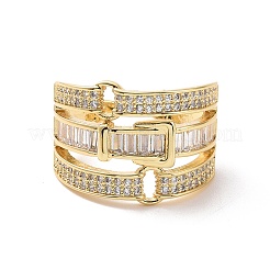 Cubic Zirconia Belt Buckle Shape Open Cuff Ring&nbsp;RJEW-P035-04G-01