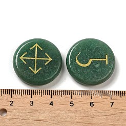 13Pcs Flat Round Natural Green Aventurine Rune Stones&nbsp;G-K335-08B