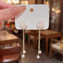ローズ合金樹脂タッセルスタッドピアス  プラスチック模造パールと  ゴールドカラー  57x14mm&nbsp;FS-WG28E3C-01