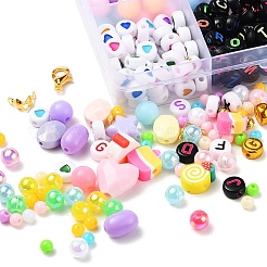 1789個のクラフト＆メッキ＆不透明＆スプレー塗装アクリルビーズ  555個のプラスチック丸いビーズ  カニカン  鉄のパーツと弾性結晶糸  DIYジュエリー検索キット用  ミックスカラー  ビーズ：2344個/箱&nbsp;DIY-YW0002-79