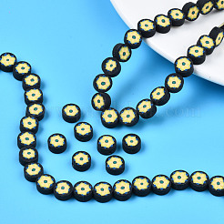 手作り樹脂粘土ビーズ連売り  花付きフラットラウンド  シャンパンイエロー  10x5mm  穴：1.6mm  約40~41個/連  14.76インチ〜15.16インチ（37.5cm〜38.5)&nbsp;CLAY-T020-08B