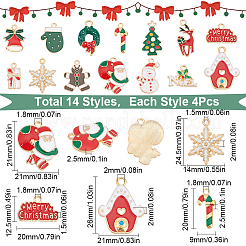 56本14スタイルアロイエナメルペンダント  クリスマスのために  ライトゴールド  スノーフレーク & スノーマン & キャンディケイン & リース & ベル  ミックスカラー  14.5~26x9~21x1.5~6mm  穴：1.2~2mm  4個/スタイル&nbsp;ENAM-SC0003-71