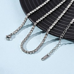 3mm 304ステンレススチールラインストーンカップチェーンネックレス（女性用）  ステンレス鋼色  クリスタル  16.54インチ（42cm）&nbsp;NJEW-G175-01P-02