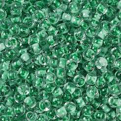 内側が透明な色のガラスシードビーズ  丸い穴  ラウンド  ミディアムスプリンググリーン  4x3mm  穴：1.4mm  約6428個/ポンド&nbsp;SEED-A032-04G