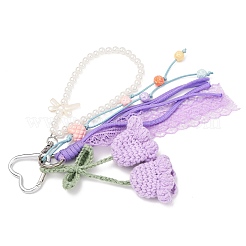 Handmade Cotton Yarn Crochet Lily of the Valley & ABS Pearl Round Bead & Polyester Cord Pendant Decorations&nbsp;HJEW-JM04387-03