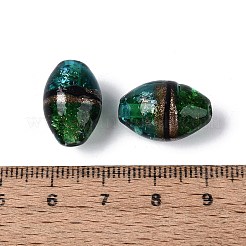 ツートンカラーの手作りホイルガラスビーズ  腰のドラム  グリーン  17~19x11~12.5mm  穴：0.8~1.4mm&nbsp;FOIL-Q001-01B