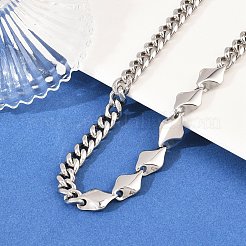 304ステンレススチール製キューバンリンクチェーン、ロンバスリンクチェーンネックレス（メンズ・レディース）  手動研磨  変色しない  ステンレス鋼色  19.88インチ（50.5cm）&nbsp;NJEW-G186-01P-02