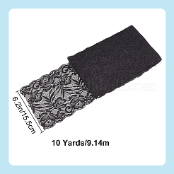 コットンフラワー刺繍伸縮性のあるレースリボン  レースのトリム  洋服アクセサリー  ブラック  6-1/8インチ（155mm）  約10ヤード/個&nbsp;OCOR-WH0078-361A