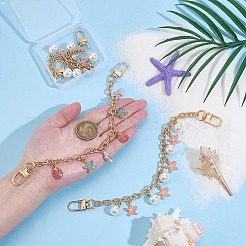 3Pcs 3 Styles Ocean Theme Alloy Enamel with Plastic Pearl Shell Shape & Starfish Tassel Bag Decorative Chains&nbsp;HJEW-FH00185