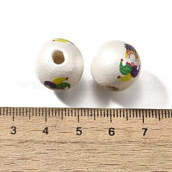 プリントされた天然木  パールカラーの  カーニバルシリーズ  帽子  15.5x14.5mm  穴：4.5mm&nbsp;WOOD-D288-09