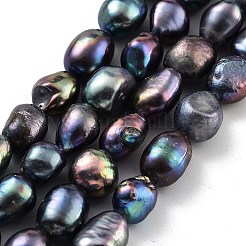 染色天然淡水パールビーズ連売り  研磨両側  グレードA  ブラック  7~8mm  穴：0.6mm  約20~22個/連  7.28''（18.5センチメートル）&nbsp;PEAR-P062-28F