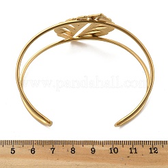女性用304ステンレススチールカフバングル  葉  18KGP本金メッキ  内径：2-5/8インチ（6.55cm）&nbsp;BJEW-Z091-03G