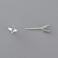 304ステンレススチール製プロングイヤリングセッティング  スタッドピアスパーツ  銀  トレイ：4.5x4.5mm  ピン：0.8mm&nbsp;STAS-O098-06S-03