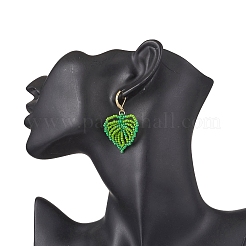 Leaf Handmade Glass Seed Beads Leverback Earrings&nbsp;EJEW-MZ00490-01