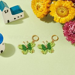 3 ペア 3 色ガラス編組バタフライ ダングル レバーバック イヤリング  女性のための金メッキ真鍮ワイヤー ラップ ジュエリー  ミックスカラー  42mm  ピン：0.9mm  1ペア/カラー&nbsp;EJEW-TA00127